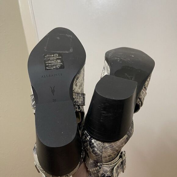 ALLSAINTS Ivory Leather Darcy Pointed Toe Cutout Snakeskin Ankle Booties 38 US 8 - Picture 8 of 9